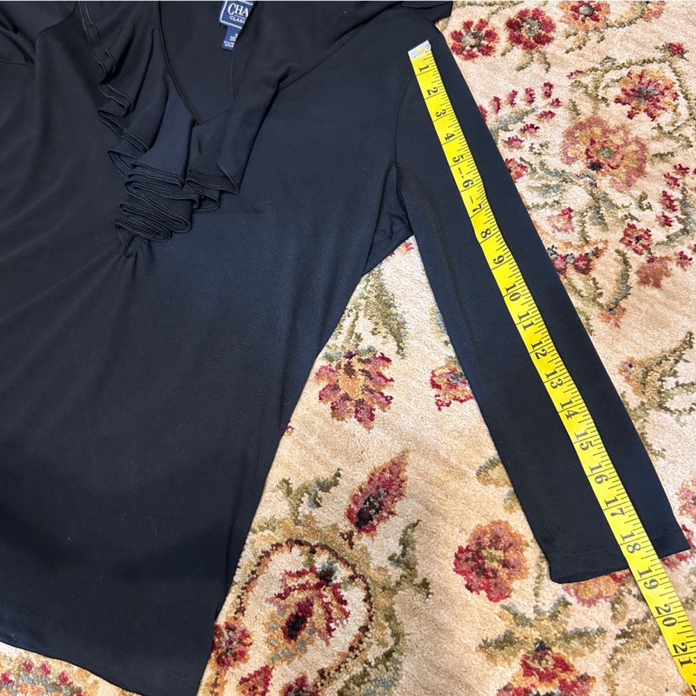 Chaps Black 3/4 Sleeve Ruffle Front Shirt - Picture 5 of 6